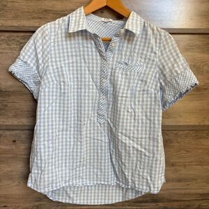 Crown & Ivy Blue White Gingham Top M Dorothy Coastal OZ Classic Preppy Old Money